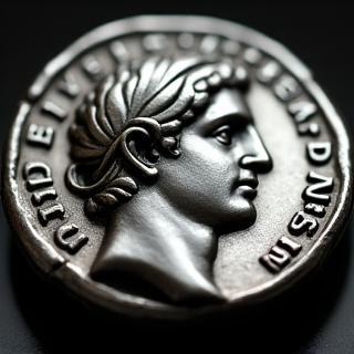 Silver denarius from the Roman Republic era with a portrait of Caesar